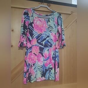 Lilly Pulitzer Size Small Tropical Floral Print Dress Ruffle Sleeves